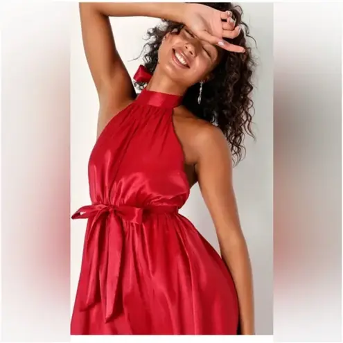 Lulus Effortless Grace Backless Halter Neck Midi Dress Wine Red NWOT Sm