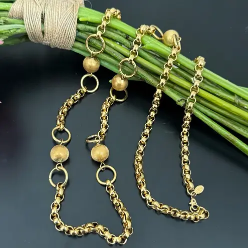 Vintage MONET Signed Gold Tone Ball Beads Chunky Chain 37” Necklace 102g.