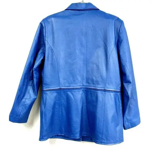 Newport News Retro 80s/90s Women LG Blue 2Way Convertible Cropped Leather Jacket