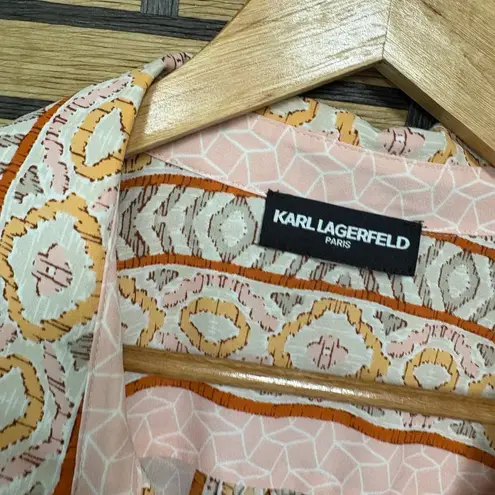 Karl Lagerfeld Pink Pearl Button Front Cap Sleeve Plus Size Blouse