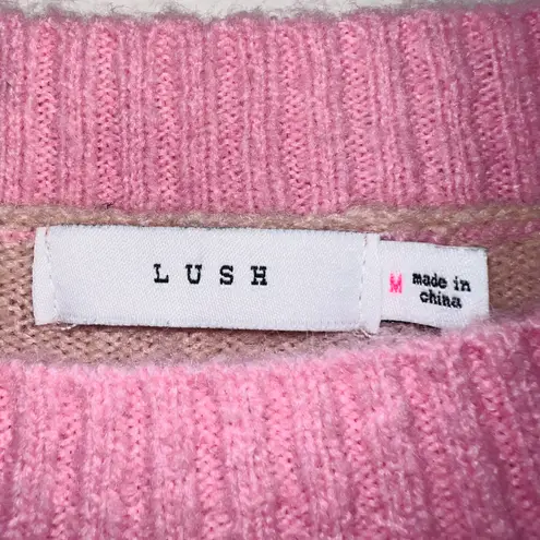 Lush Clothing Lush Nice and Sweet Cream Multi Color Block Knit Sweater in Cream Pink 