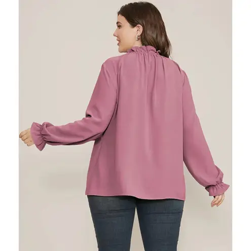 Bloomchic  Plain Lantern Sleeve Ruffle Trim Mock Neck Mauve Blouse 22 24 3X NWT