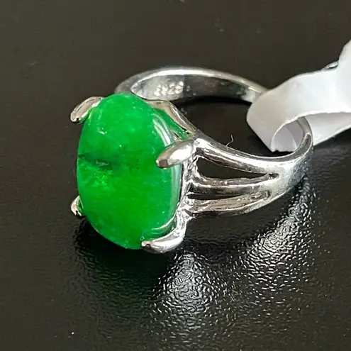 Green jade S925 silver woman ring size 6