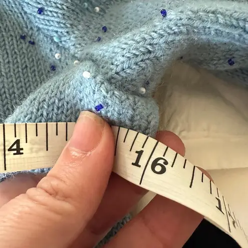 1960s VINTAGE | Unique Blue Beaded V Neck Sweater Dress | Approx size Small Med