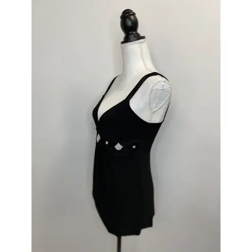 Vintage Lipstick Top Womens Small Black Rhinestone Bling Clubwear Y2K Retro Sexy