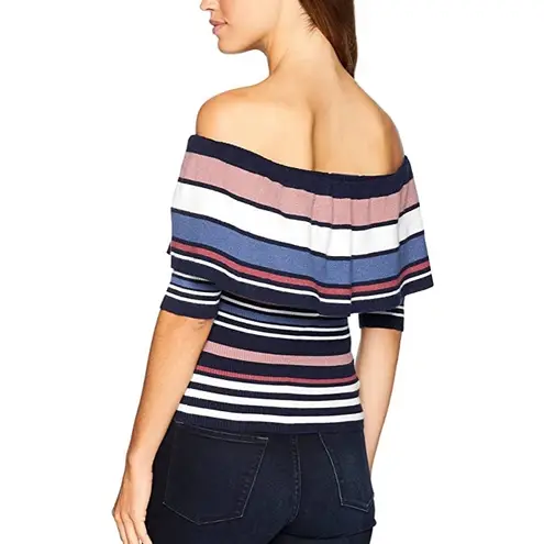 Cupcakes & Cashmere New Navy Striped Off Shoulder Short Sleeve Sweater A43 Blue Size M
