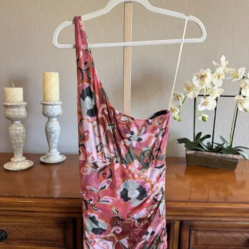 MISA Los Angeles Alethea One Shoulder Dress Resort Batik Mesh Large NWT