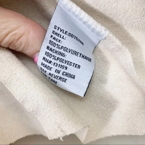 BKE Faux Leather Laser Cut Cream Cropped Open Draped Jacket