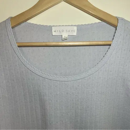 Wild Skye | Light Blue Long Sleeve Pointelle Cropped Top | Large