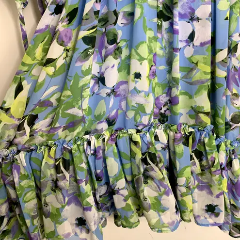 Taylor Floral Chiffon Mini Dress Enchanted Bloom Floral Womens Size 6 Blue