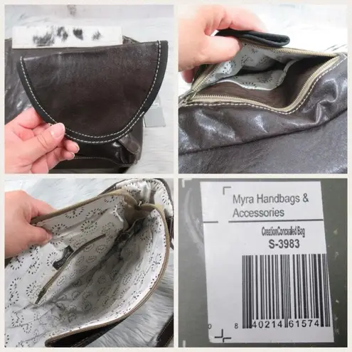 MYRA BAG Eagle Embossed Studded Leather Cowhide Concealed Carry Shoulder Bag Black