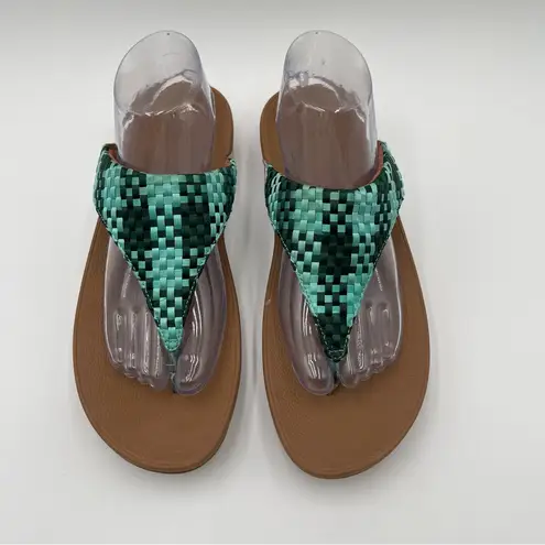 FitFlop Lulu Silky Weave Green Wedge Thong Sandals Women’s size 10 Comfort