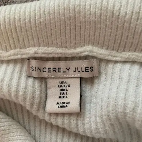 Sincerely Jules Womens Large Sweater White Green Striped Ribbed Knit Pullover