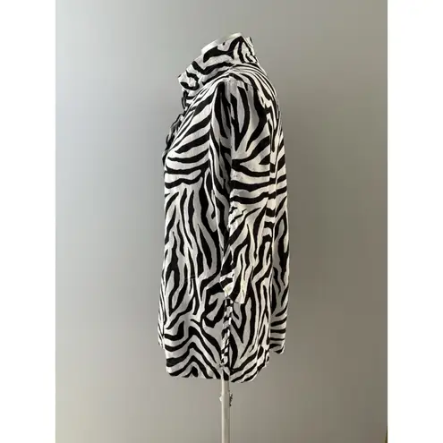 John Mark Zebra Tunic Size M Black White Oversized Lagenlook Wired Collar Size M