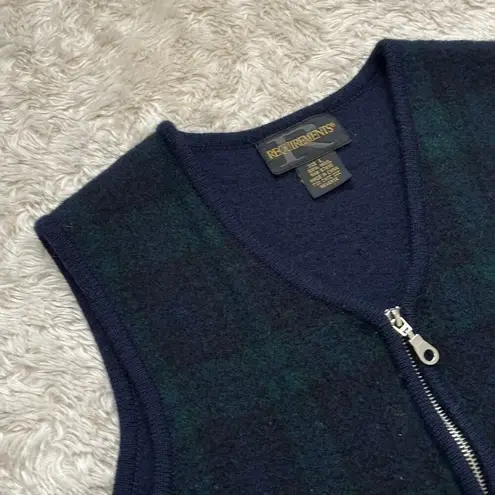 Requirements Vintage 100% Wool Large Scottie Dog Sweater Vest Full Zip Navy Blue Green Womens