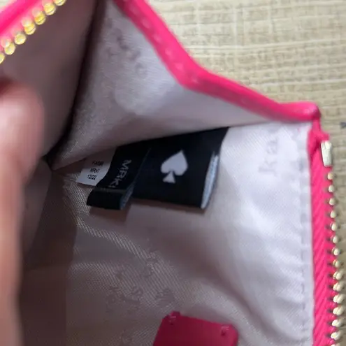 Kate Spade Pink Quilted Slim Wallet ID Card Case Zip Key Ring Keyfob Gold Chain