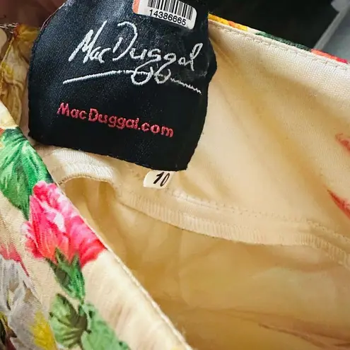 Mac Duggal 9174 Long Formal Multicolored Floral Print Chiffon Gown Dress Size 10