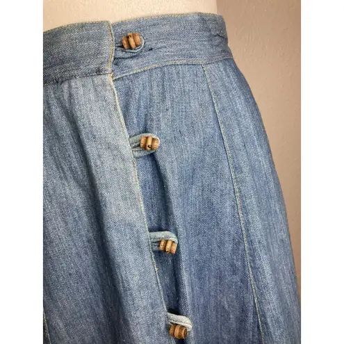 Vintage Denim Wrap Around Skirt Wooden Barrel Button XS/S SEE MEASUREMENTS Blue