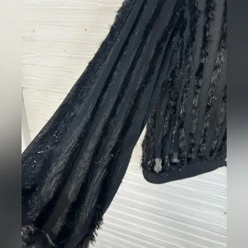 Vintage RIO Black Feather Fringe Jacket Rhinestone Buttons Semi Sheer Size M Size M