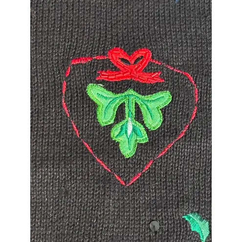 Vintage Black Cardinal Holiday Sweater Plus Size 1X Christmas Embroidered Birds