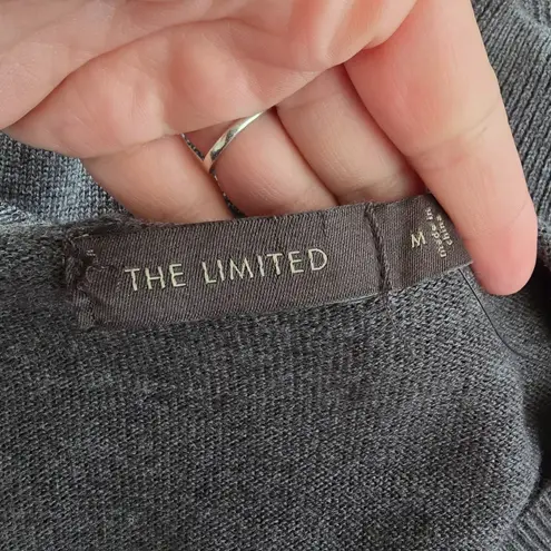 The Limited  V Neck Sweater Dress with Pleated Skirt Charcoal Medium Wool Blend