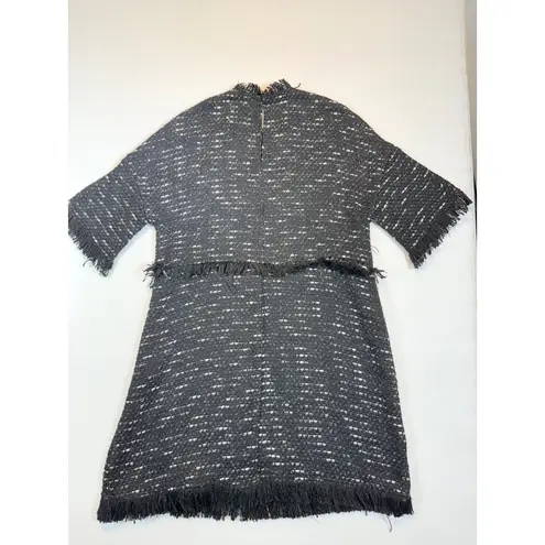 Zara Woman Tweed Fringed Mini Dress Black and White Size L Size L