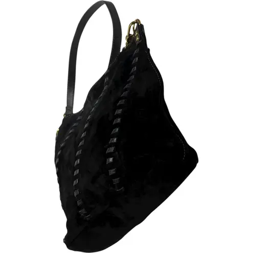 Hobo International Hobo Pier Shoulder Bag Crossbody Bag Suede Leather Black Brass