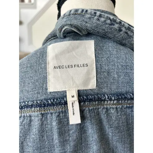 Avec Les Filles Acid Wash Light Denim Snap Button Jean Jacket