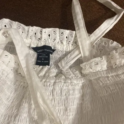 NWOT MODA INTERNATIONAL 100% COTTON SUNDRESS W/REMOVABLE STRAPS EYELET White