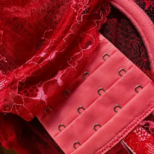 NEW Thistle & Spire Underwire Bra 38F Red Lace Sexy Bra Kane Cut Out Sheer Chili Size undefined