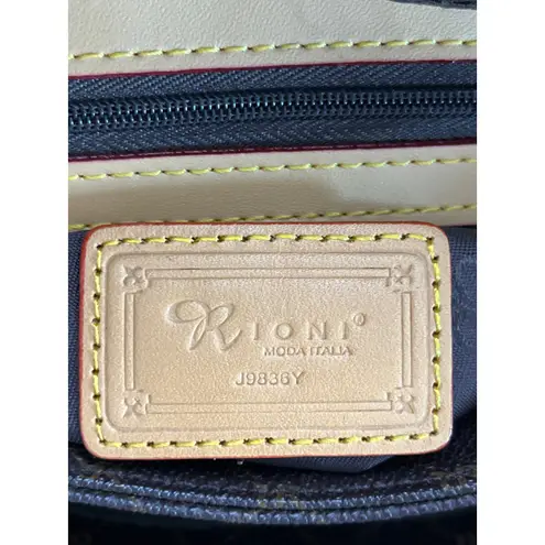 Rioni Moda Italia Monogram Shoulder Bag Brown Canvas Leather Trim Purse NWOT