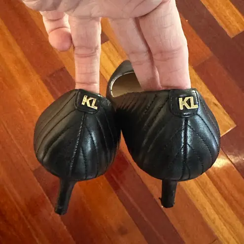 Karl Lagerfeld Rosette Pumps Heels Leather Pointed Black Size 7M Evening Ribbed