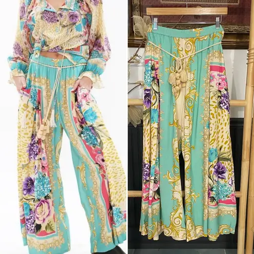 Aratta Artisan Leopard Summer Print Light Flowy Tassel Pull On Pants