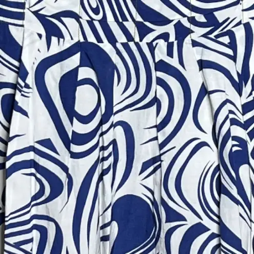 CAbi  Skirt Women 8 Lombard White Blue Geometric Swirl A-Line Office Artsy Preppy