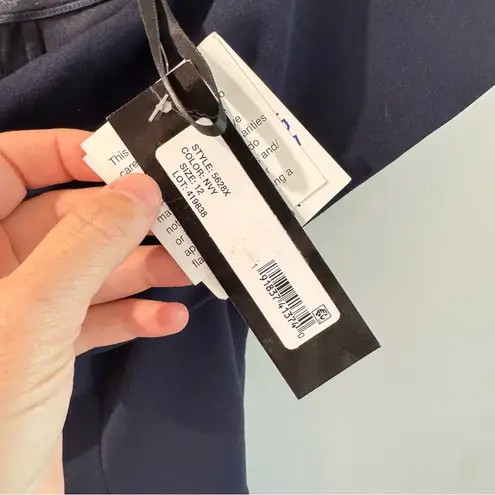 XScape NWT Scuba Off Shoulder Ruched Navy Bow Gown Size 12