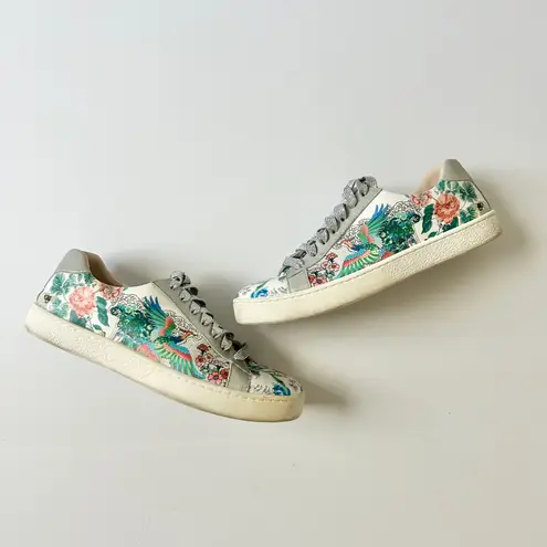 Johnny Was Women's Dreamer Sneaker in Floral Bird Print Metallic Laces Size 8