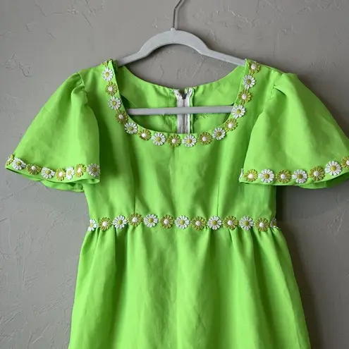 Handmade Vintage Green Dress Daisy Babydoll Maxi Floral S Edwardian Jane Austin costume