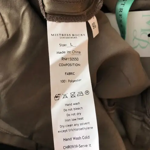 Mistress Rocks Women's Jumpsuit Satin Wide Leg Zip Closure Khaki Beige L