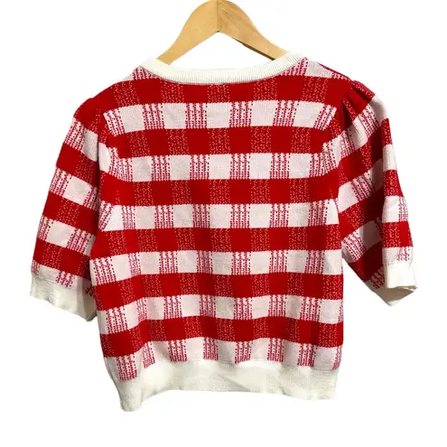 The Moon Day +  red white plaid knit cropped sweater size Large NEW