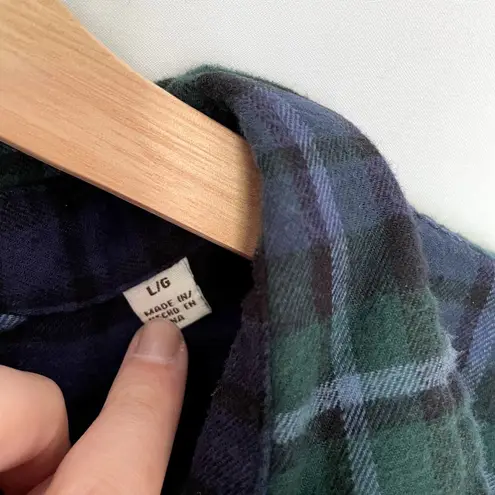 Weatherproof blue green checkered button down shirt women's L comfort stretch