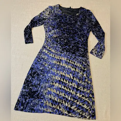 Nic+Zoe Geometric Abstract Pattern Twist Dress Size MED Blue Black