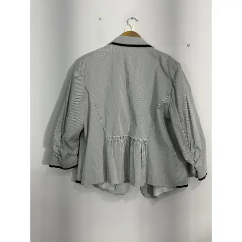 Womans Inc. Woman 18 W White Black Stripe 3/4 Sleeve Scrunched Lined Blazer Size 18W