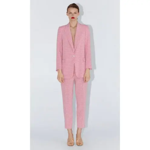 ZARA  Gingham Blazer ~ Pink Large NWOT