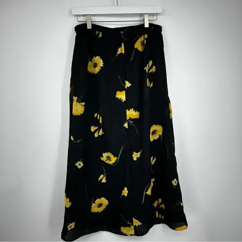 American Vintage Vintage Y2K Fairycore Yellow Sunflower Black Midi Skirt Size Medium Early 2000s