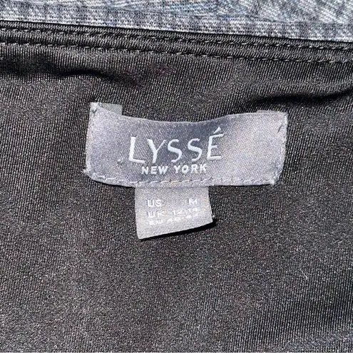 Lysse Women’s Size M Gray Black Plaid Tuxedo Stripe Pull On Leggings