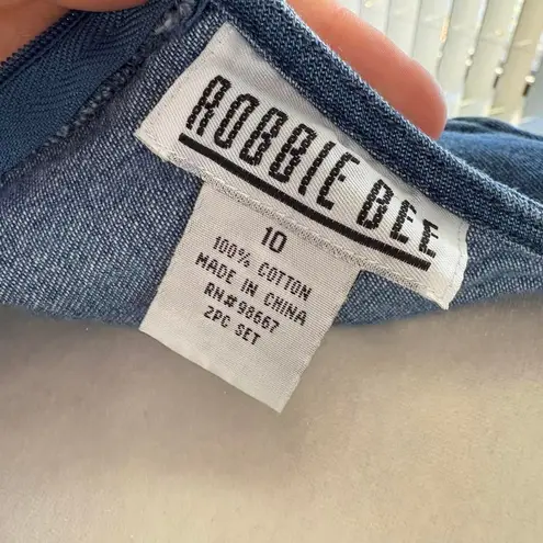 Robbie Bee Vtg 90s Maxi Denim Floral Embroidery Grannycore Cottage Dress Sz 10