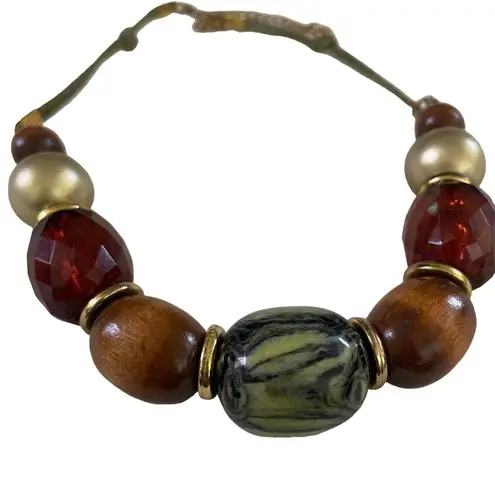Chunky Bead Choker Necklace Wood Plastic Beads Statement Y2K Costume Jewelry u Gold