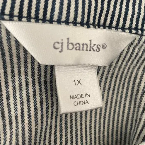 CJ Banks Women Jean Jacket 1X Navy Striped Denim Western Cowgirl Sustainable Blue