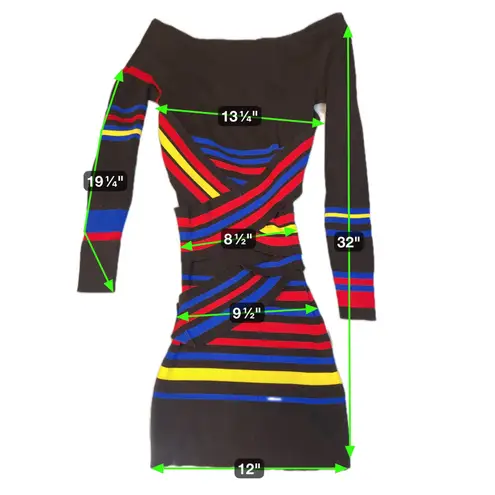 Diesel Black Multi Color Stripe Off Shoulder Long Sleeve Bodycon Dress size m/l
