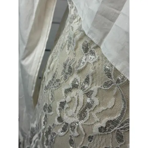 Roar Western Shirt large Signature Cowgirl Rodeo Pageant Blouse White Lace Bling